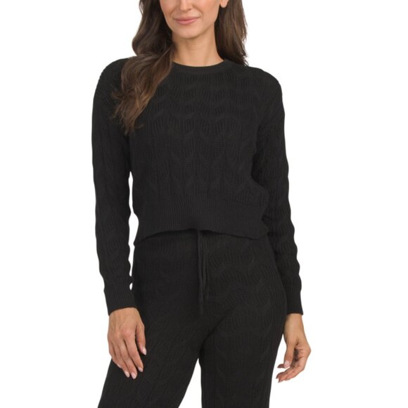 THEO & SPENCE Black Open Knit Crew Neck Sweater - Picture 1 of 2